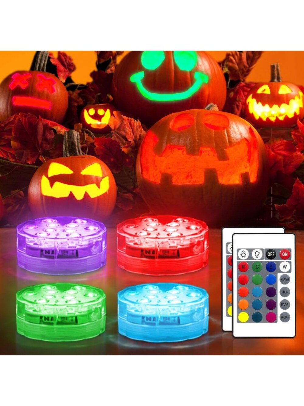 Color Changing Pumpkin Lights - 16 LED Jack O' Lanterns, Battery Operated